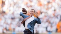 Peyton Manning throws the ball during halftime during the Tennessee Volunteers vs. Georgia Bulldogs game at Neyland Stadium in Knoxville, Tennessee on Saturday, September 30, 2017.