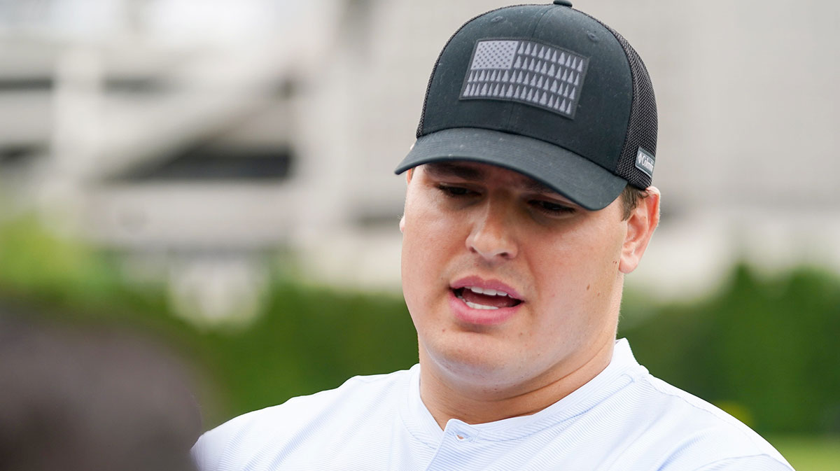 Cincinnati Bengals Trey Hendrickson speaks at a press conference after practice, Tuesday, May 13, 2025, at Kettering Health Practice Fields in Downtown Cincinnati.