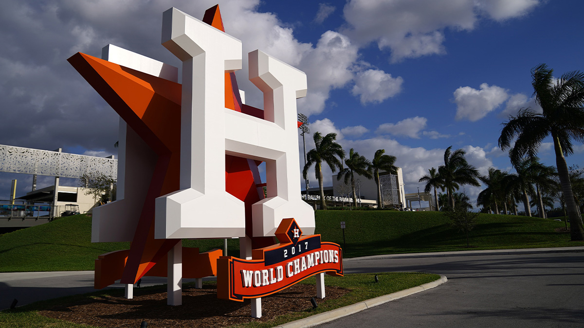 A general view of the Houston Astros logo statue outside of The Ballpark of the Palm Beaches prior to the spring training game between the Houston Astros and the Washington Nationals.