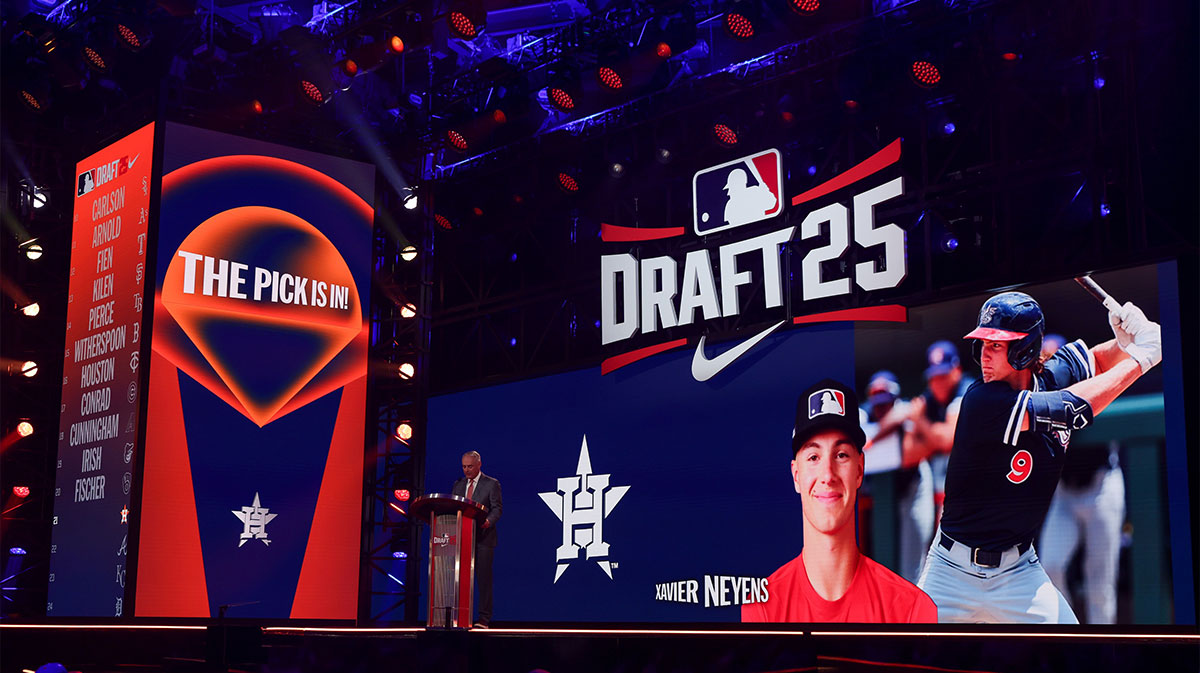 Xavier Neyens is drafted by the Houston Astros with the 21st pick during the first round of the MLB Draft at The Coca-Cola Roxy.