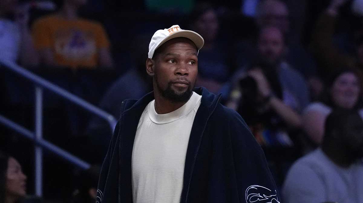 Houston Rockets forward Kevin Durant attends a WNBA game between the Atlanta Dream and LA Sparks at Crypto.com Arena.