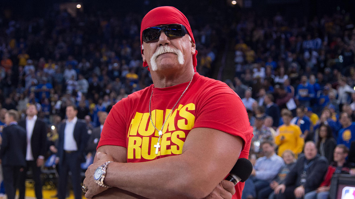 WWE professional wrestler Hulk Hogan before the game between the Golden State Warriors and the Brooklyn Nets at Oracle Arena. The Warriors defeated the Nets 107-99.