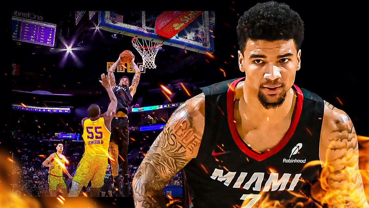 Miami Heat player Kel’el Ware alongside a screenshot of the dunk from this link, summer league