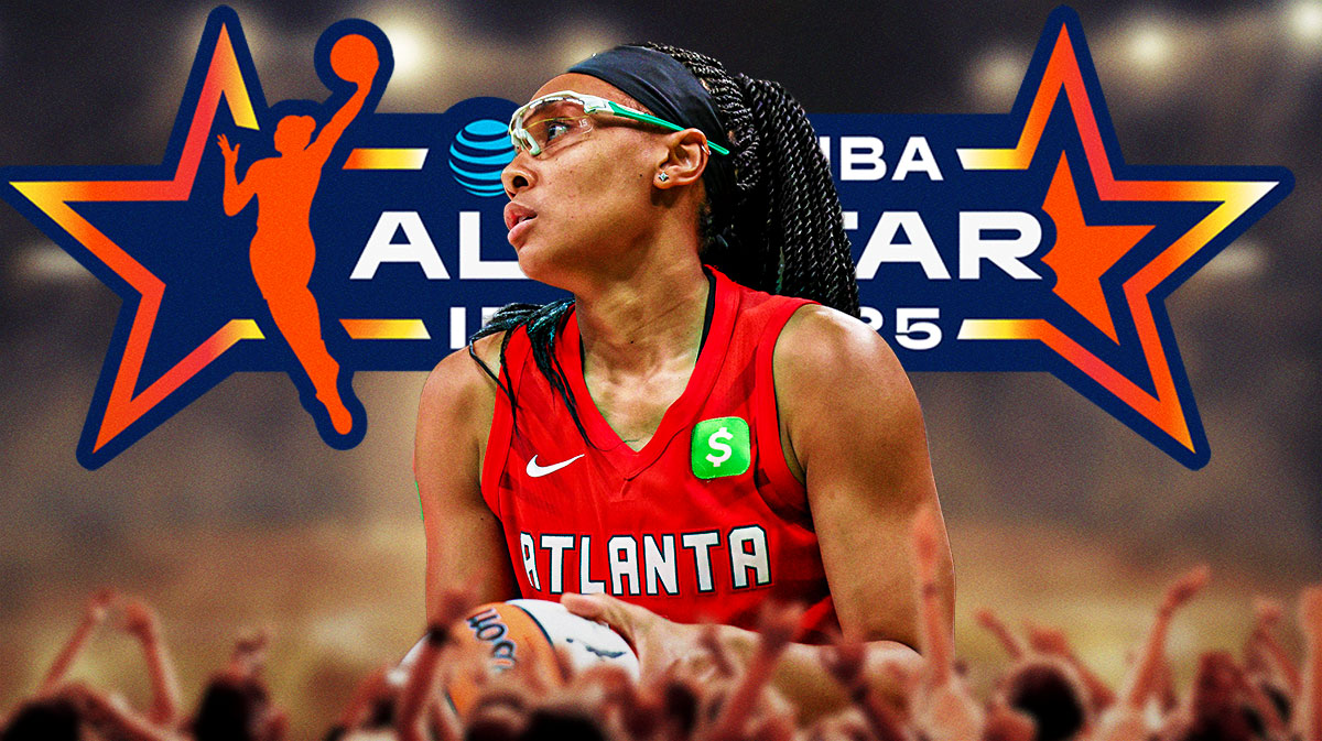 Atlanta Dream player Allisha Gray with the 2025 WNBA All-Star logo in the background