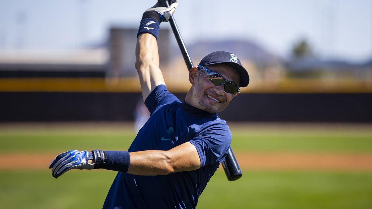 Seattle Mariners former player Ichiro Suzuki during spring training workouts at Peoria Sports Complex.