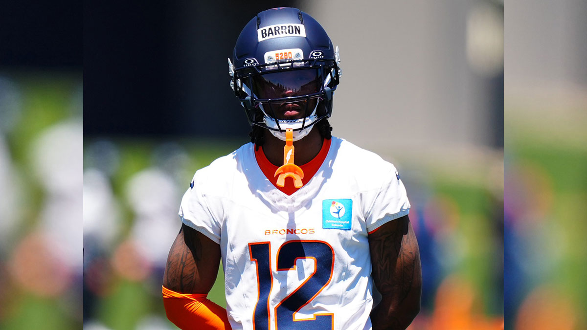 Denver Broncos cornerback Jahdae Barron (12) during rookie minicamp at Broncos Park.