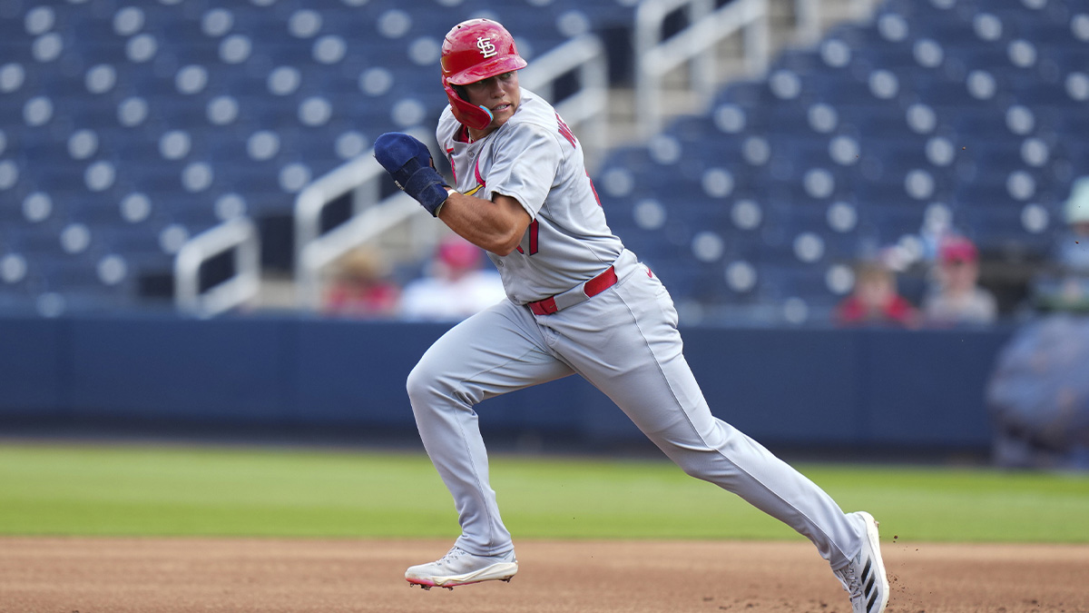 St. Louis Cardinals left fielder JJ Wetherholt (87) runs to second base against the Houston Astros during the second inning at CACTI Park of the Palm Beaches.