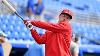 St. Louis Cardinals designated hitter JJ Wetherholt (87) prepares for batting practice before a spring training game against the Toronto Blue Jays at TD Ballpark.