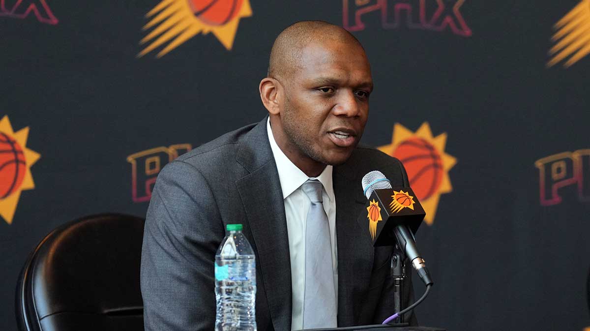 Phoenix Suns General Manager James Jones speaks during a press conference to announce Mike Budenholzer as head coach.