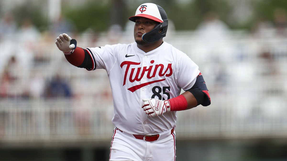 Minnesota Twins catcher Jair Camargo (85) runs the bases after hitting a two-run home run against the Boston Red Sox in the fourth inning at Hammond Stadium.