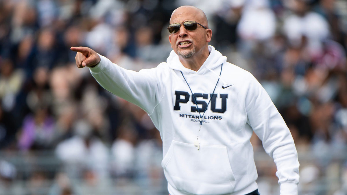 Penn State head football coach James Franklin reacts to something on the sideline during the Blue-White game at Beaver Stadium on Saturday, April 26, 2025, in State College. The White team defeated the Blue team, 10-8.