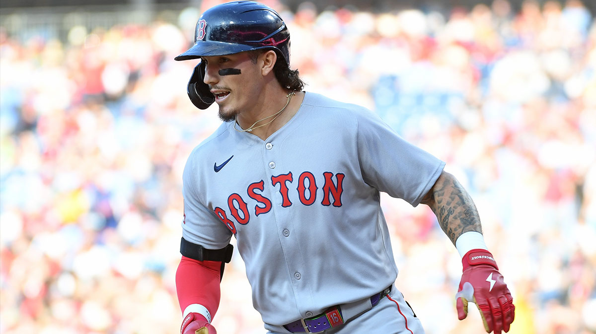 Boston Red Sox outfielder Jarren Duran (16) celebrates after hitting a home run during the first inning against the Philadelphia Phillies at Citizens Bank Park.
