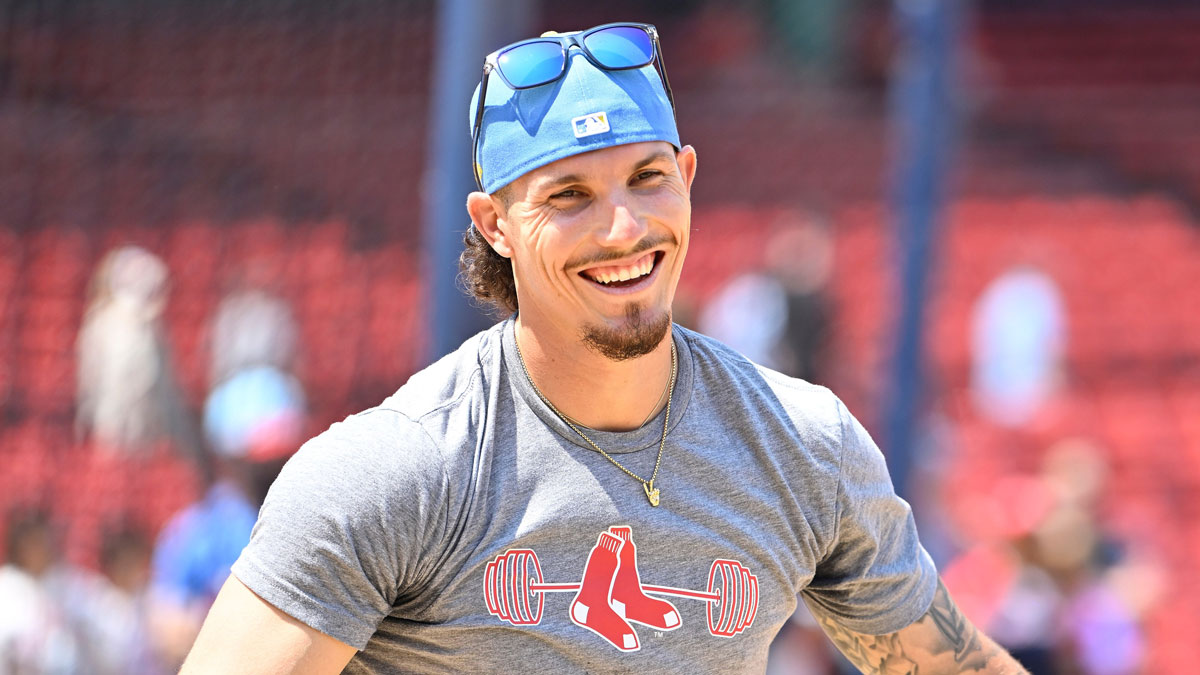 Boston Red Sox center fielder Jarren Duran (16) after taking batting practice before a game against the Tampa Bay Rays at Fenway Park.