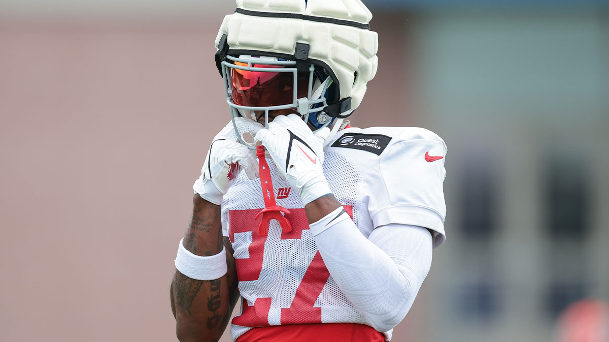 New York Giants safety Jason Pinnock (27) during training camp at Quest Diagnostics Training Facility.
