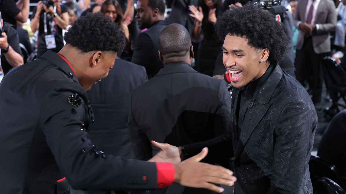 Jazz's Ace Bailey after being selected as the second pick by the San Antonio Spurs in the first round of the 2025 NBA Draft at Barclays Center