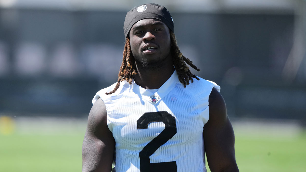 Las Vegas Raiders running back Ashton Jeanty (2) during training camp at the Intermountain Healthcare Performance Center.