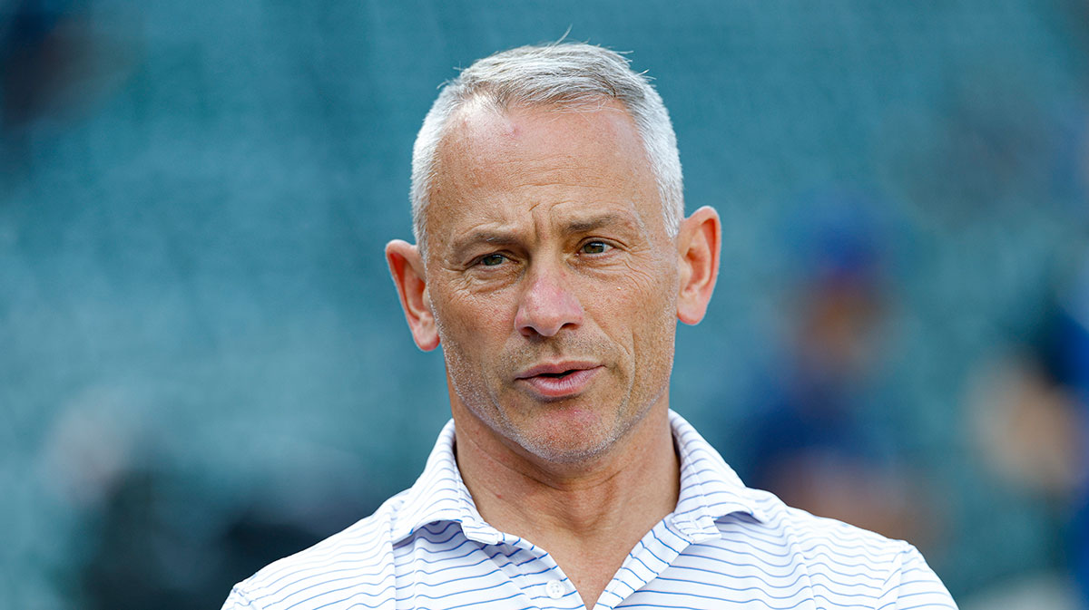 Chicago Cubs president of baseball operations Jed Hoyer speaks before a baseball game between the Chicago Cubs and Cleveland Guardians at Wrigley Field.