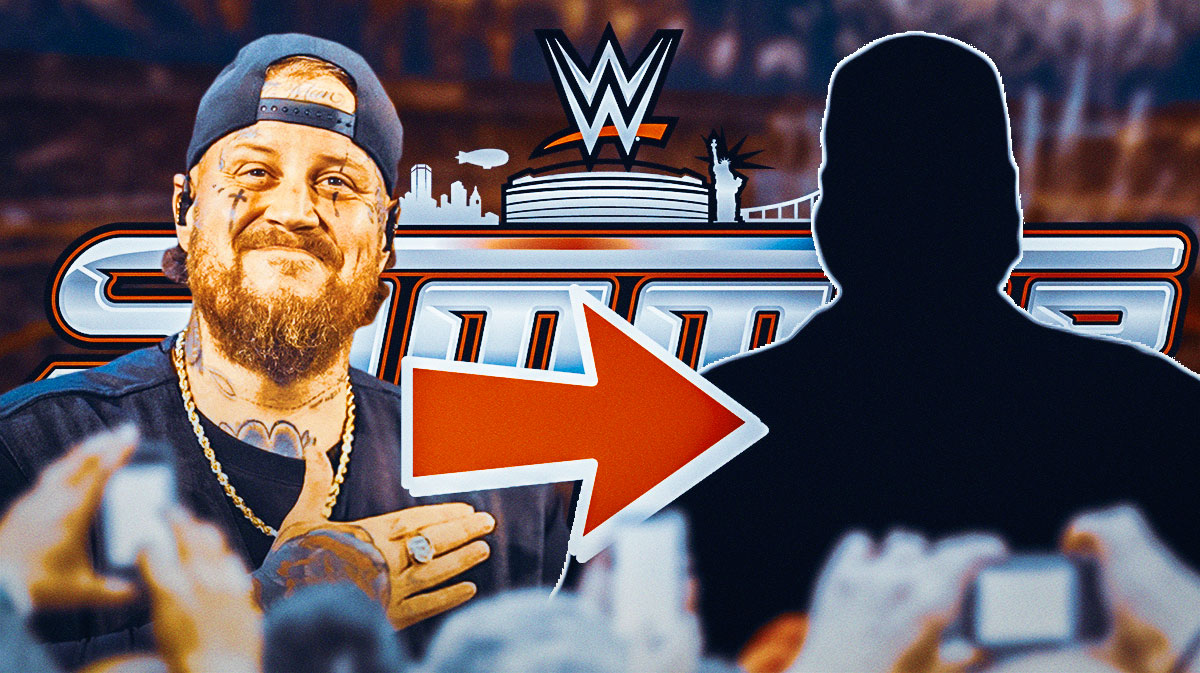 Jelly Roll, who has undergone a weight loss transformation, with silhouette of the country singer and 2025 WWE SummerSlam logo.