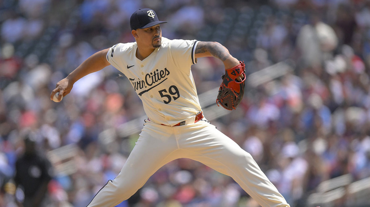Minnesota Twins relief pitcher Jhoan Duran (59) delivers against the Philadelphia Phillies during the ninth inning at Target Field.
