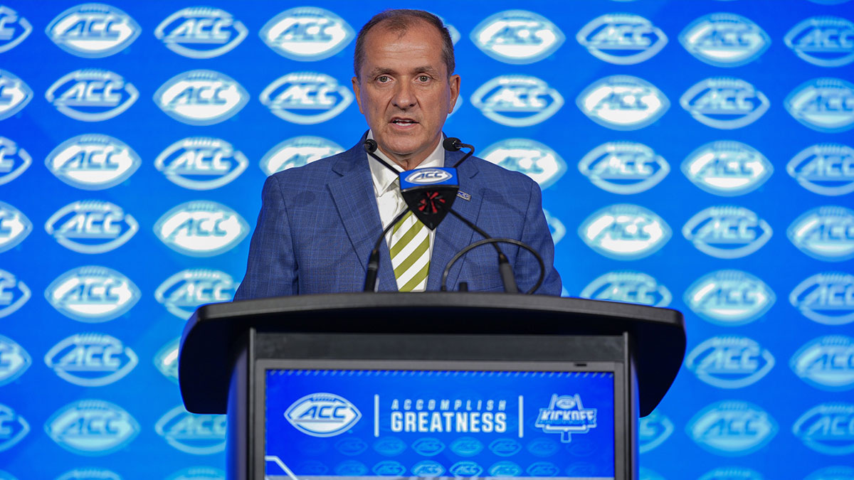 ACC commissioner Jim Phillips speaks to the media during ACC Media Days at Hilton Charlotte Uptown.