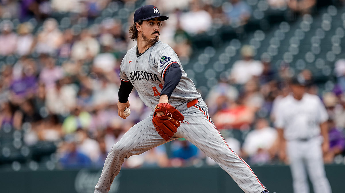 Minnesota Twins starting pitcher Joe Ryan (41) pitches in the first inning against the Colorado Rockies at Coors Field.