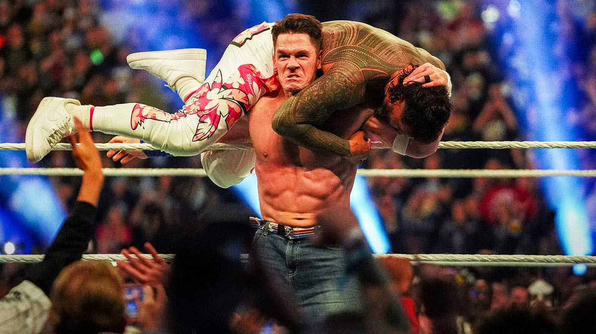 WWE Superstar John Cena and Jey Uso at the Royal Rumble.
