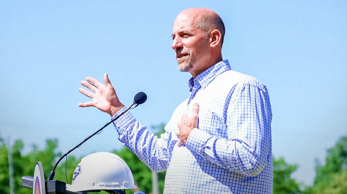 MLB Hall of Famer and Lansing native John Smoltz speaks during a groundbreaking ceremony for the John Smoltz Strikeout Baseball Stadium.