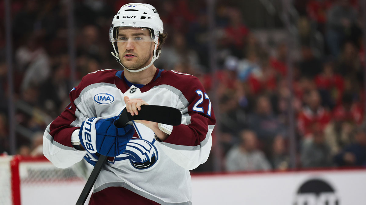 Colorado Avalanche left wing Jonathan Drouin (27) warms up before a game against the Chicago Blackhawks at United Center.