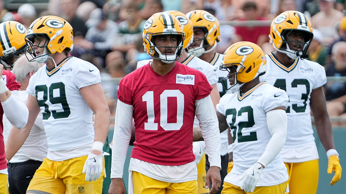 Green Bay Packers quarterback Jordan Love (10) is seen during the second day of training camp on Thursday, July 24, 2025, at Ray Nitschke Field in Ashwaubenon, Wis.