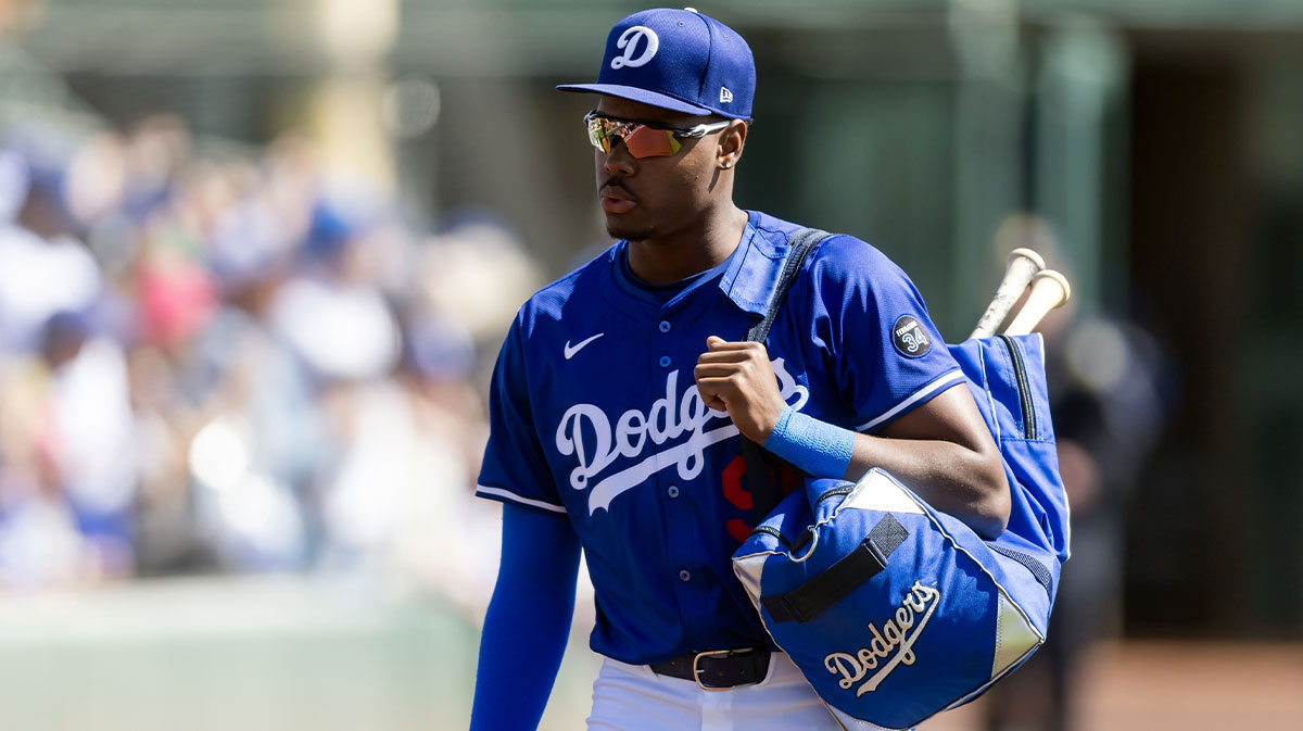 Los Angeles Dodgers outfielder Josue De Paula against the Chicago White Sox during a spring training game at Camelback Ranch-Glendale.