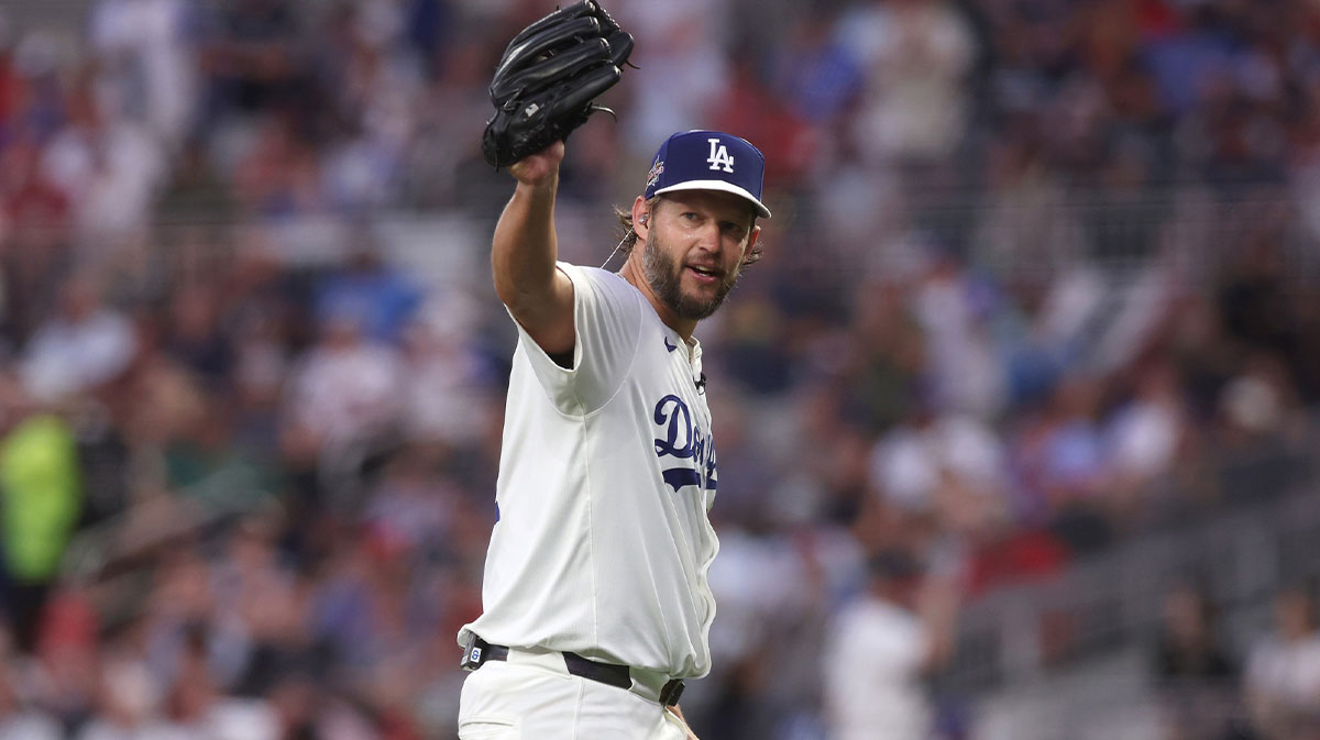 National League pitcher Clayton Kershaw (22) of the Los Angeles Dodgers reacts in the second inning against the American League during the 2025 MLB All Star Game at Truist Park.