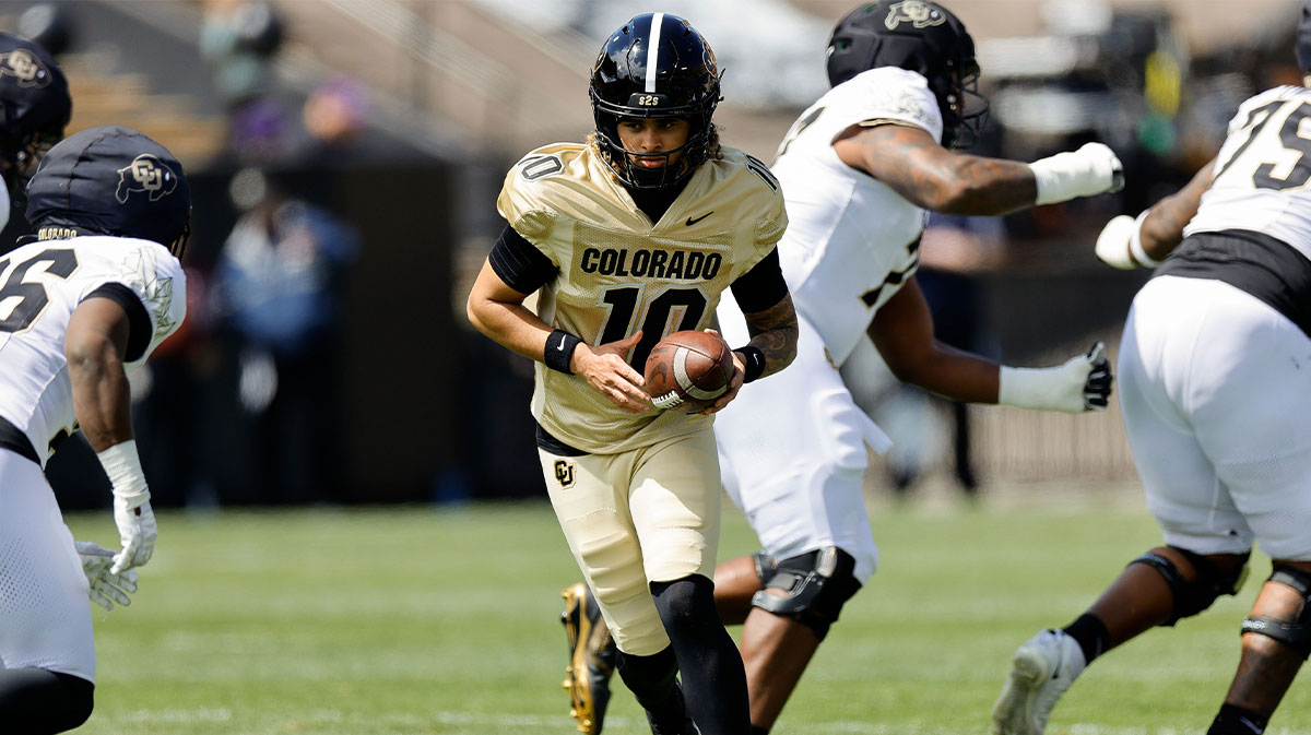 Colorado Buffaloes quarterback Julian Lewis (10) before the spring game at Folsom Field.