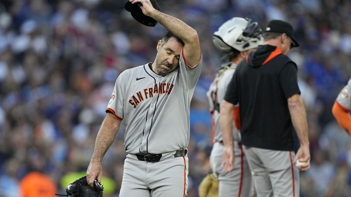 San Francisco Giants starting pitcher Justin Verlander (35) comes out of the game against the Toronto Blue Jays during the third inning at Rogers Centre.
