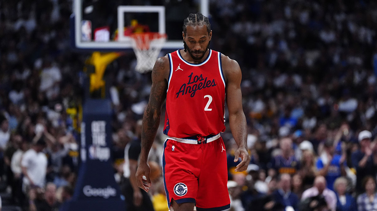 LA Clippers forward Kawhi Leonard (2) during the third quarter against the Denver Nuggets during game seven of first round for the 2025 NBA Playoffs at Ball Arena.