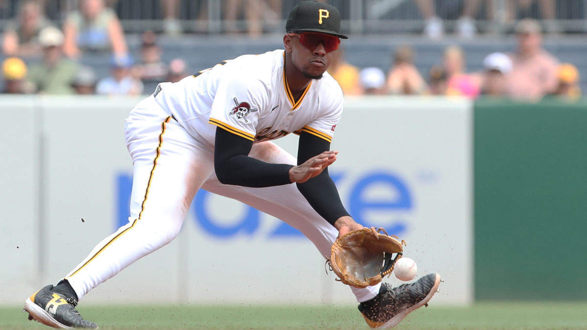 Pittsburgh Pirates third baseman Ke'Bryan Hayes (13) fields a ground ball for an out against St. Louis Cardinals third baseman Thomas Saggese (not pictured) during the sixth inning at PNC Park.