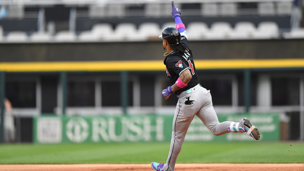 Jun 24, 2025; Chicago, Illinois, USA; Arizona Diamondbacks second baseman Ketel Marte (4) rounds the bases and celebrates his home run during the first inning against the Chicago White Sox at Rate Field.