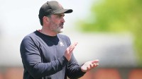 Cleveland Browns head coach Kevin Stefanski watches during rookie minicamp at CrossCountry Mortgage Campus.