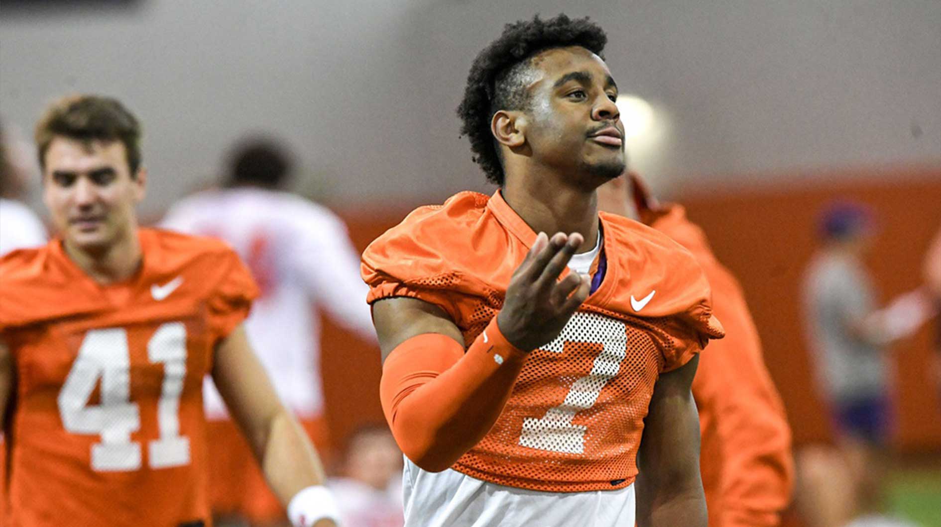 Clemson safety Khalil Barnes (7) during the Clemson first football August practice in Clemson, S.C. Thursday August 1, 2024.