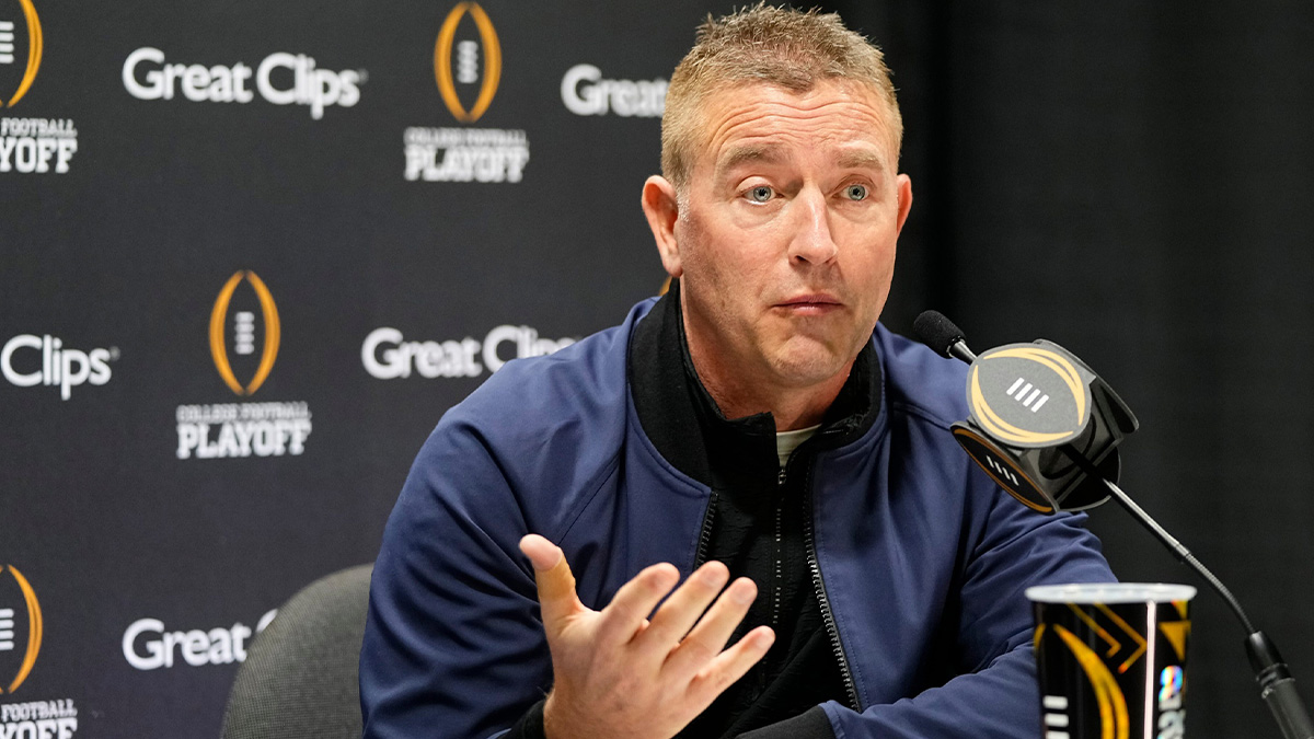 ESPN broadcaster Kirk Herbstreit answers questions during Media Day for the College Football Playoff against the Notre Dame Fighting Irish at the Georgia World Congress Center in Atlanta on Jan. 18, 2025.