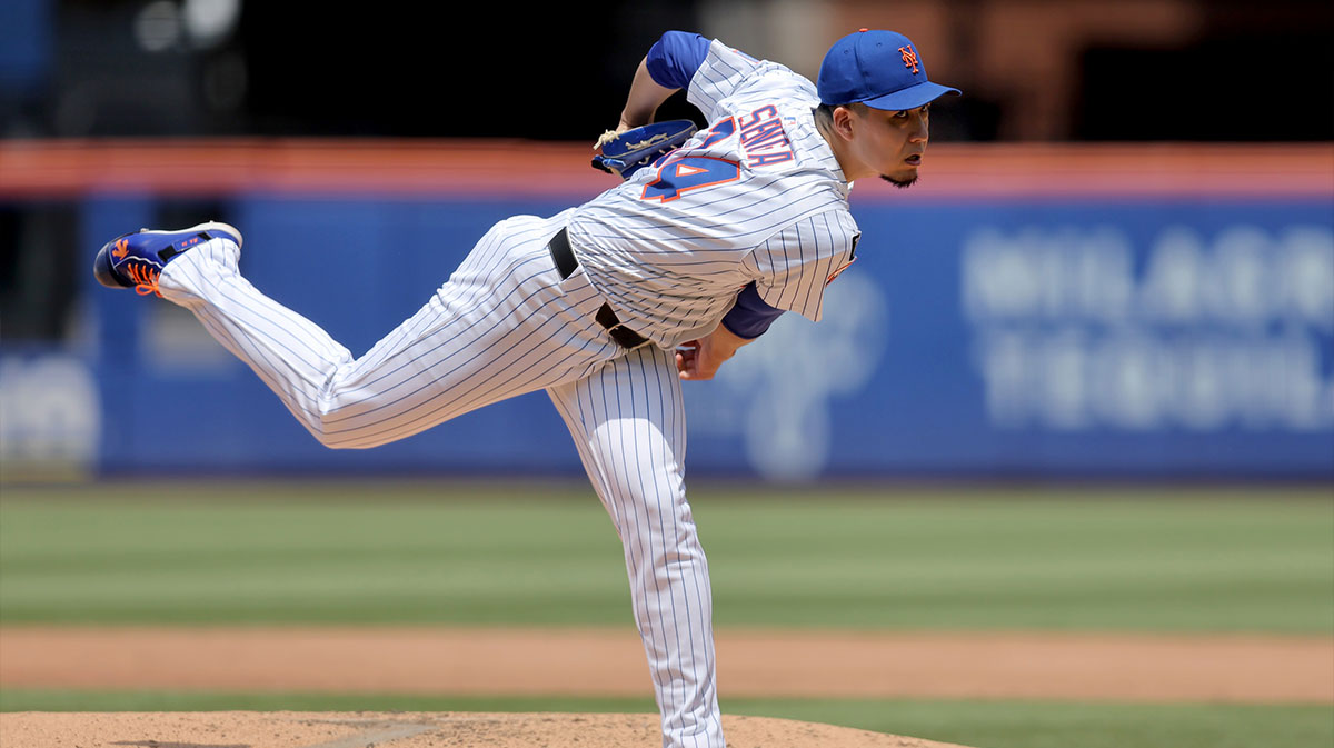 New York Mets starting pitcher Kodai Senga (34) follows through on a pitch against the Washington Nationals during the third inning at Citi Field.