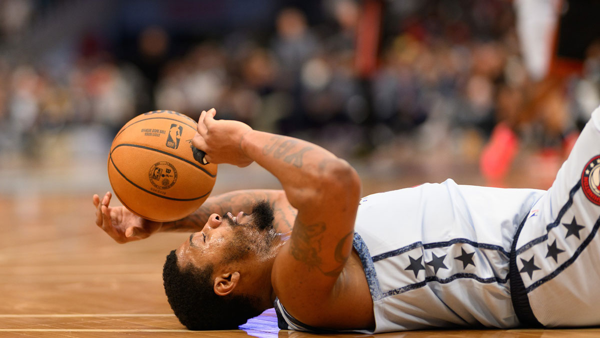 Wizards guard Marcus Smart (36) reacts after being fouled during the second quarter against the Miami Heat at Capital One Arena