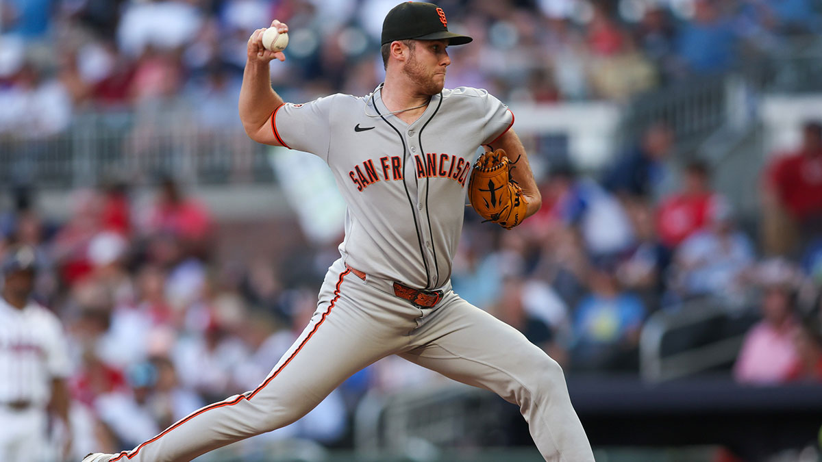 San Francisco Giants starting pitcher Landen Roupp (65) throws against the Atlanta Braves in the second inning at Truist Park.
