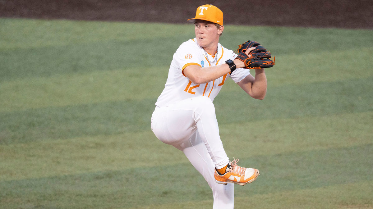Tennessee's Liam Doyle (12) pitches against Wake Forest at the NCAA college baseball Knoxville Regional final on June 2, 2025, in Knoxville, Tenn.