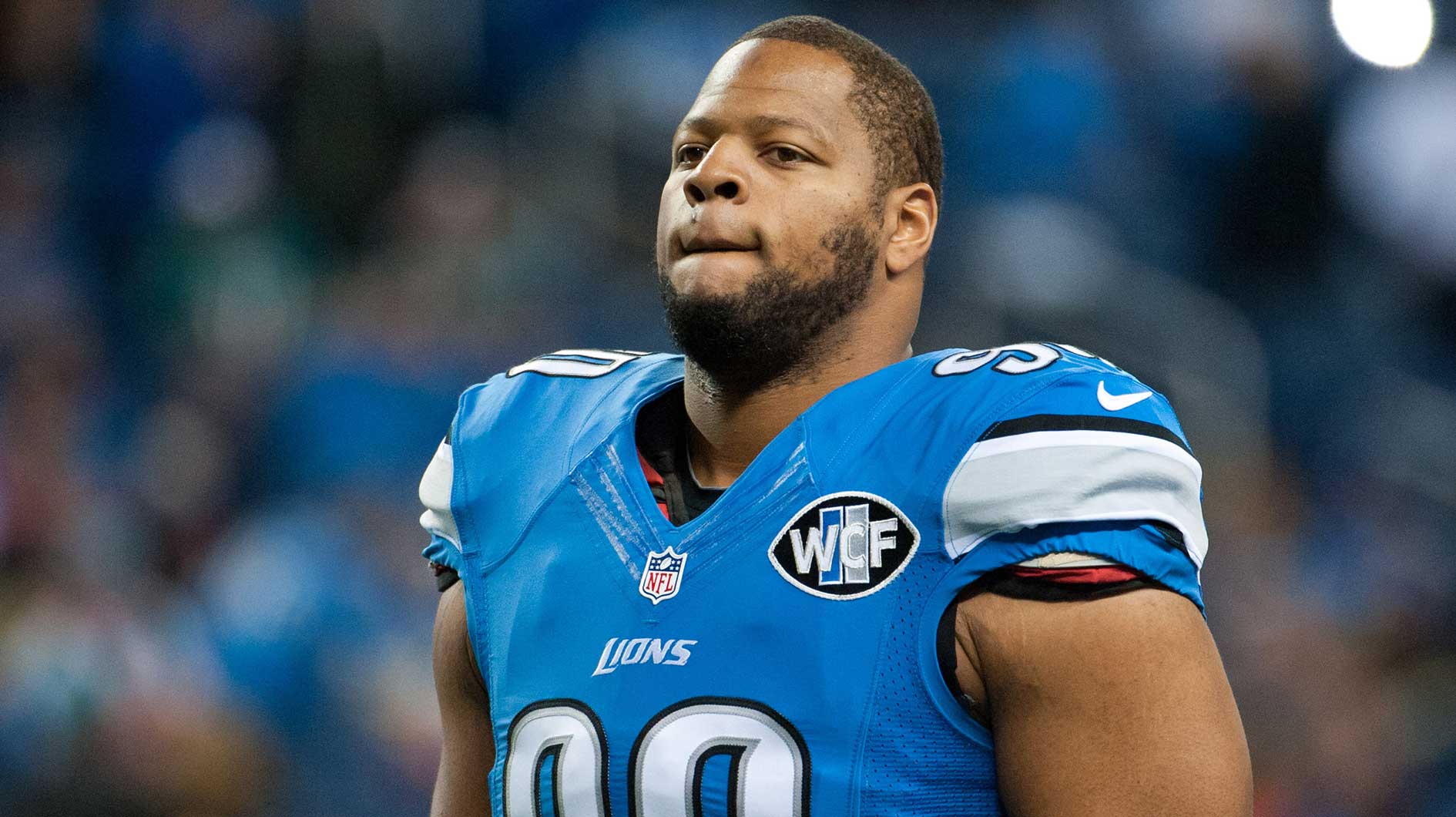 Detroit Lions defensive tackle Ndamukong Suh (90) before the game against the Miami Dolphins at Ford Field.