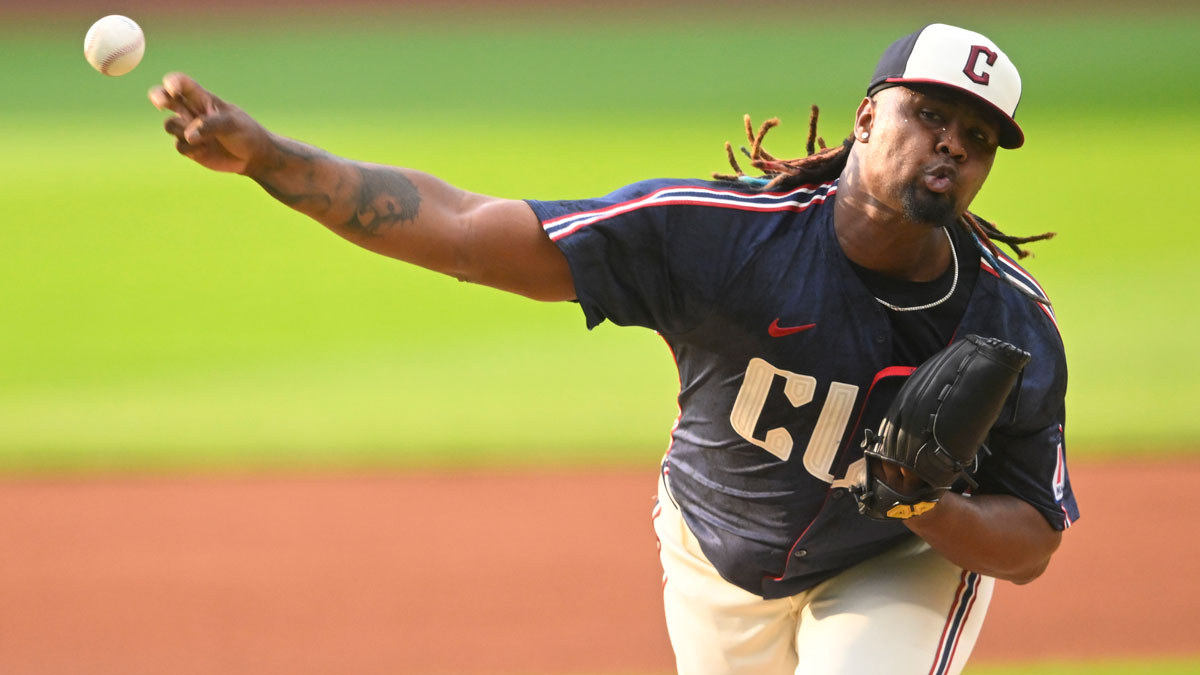 Cleveland Guardians starting pitcher Luis Ortiz (45) delivers a pitch in the first inning against the St. Louis Cardinals at Progressive Field.
