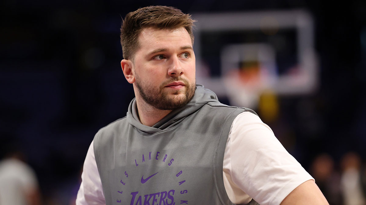 Los Angeles Lakers guard Luka Doncic (77) looks on before a game two of first round for the 2024 NBA Playoffs against the Minnesota Timberwolves at Crypto.com Arena.