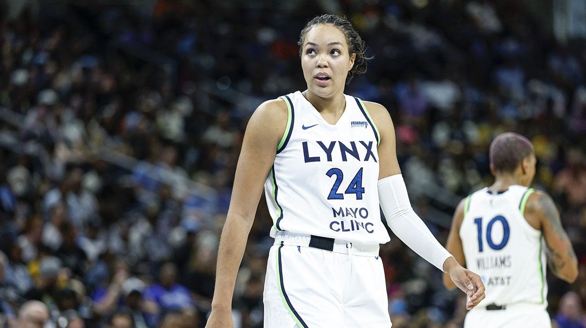 Minnesota Lynx forward Napheesa Collier (24) looks on during the first half of a WNBA game against the Chicago Sky at Wintrust Arena.