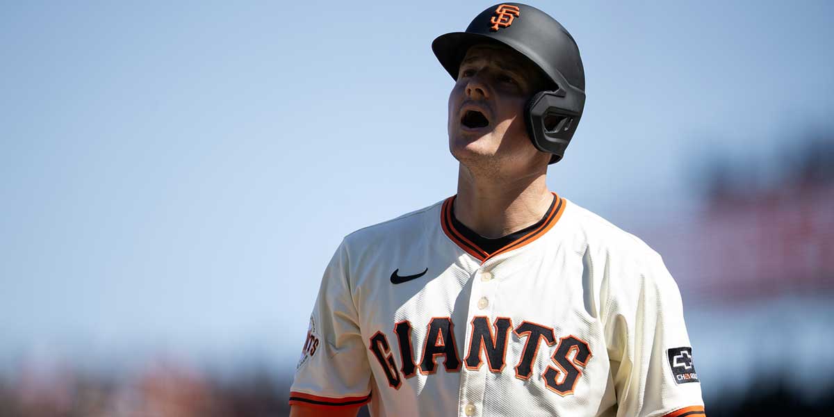 San Francisco Giants third baseman Matt Chapman (26) reacts to striking out against the Los Angeles Dodgers during the 11th inning at Oracle Park.