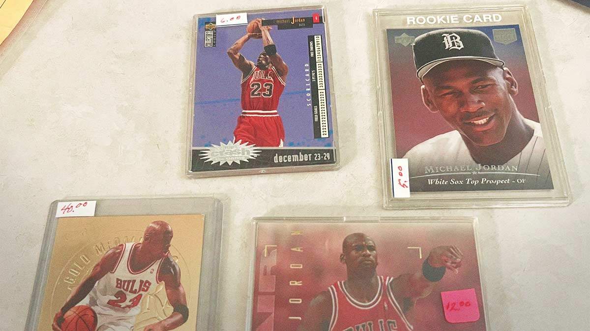 A few of the Michael Jordan cards in the 88,500 sports trading card collection donated to the Center for Active Adults in South Lyon. The center plans to sell the collection in a closed bid auction in May 2023.