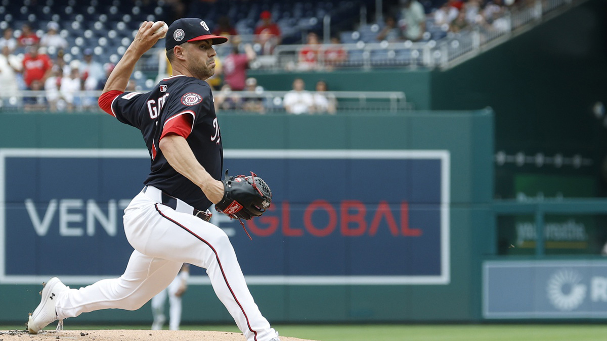 Washington Nationals starting pitcher MacKenzie Gore (1) pitches against the San Diego Padres during the first inning at Nationals Park.